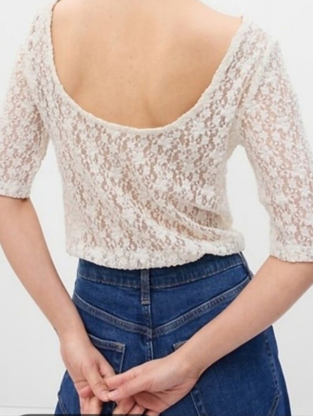 GAP Ivory Floral Lace Scoop-Back Top